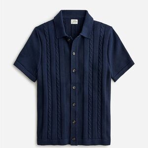 J Crew Cotton cable-knit short-sleeve cardigan sweater-polo size large in navy